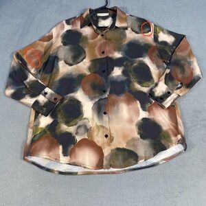 LCW Women’s Vision Patterned Oversized Satin Button Up Shirt, size US 12 (2XL)